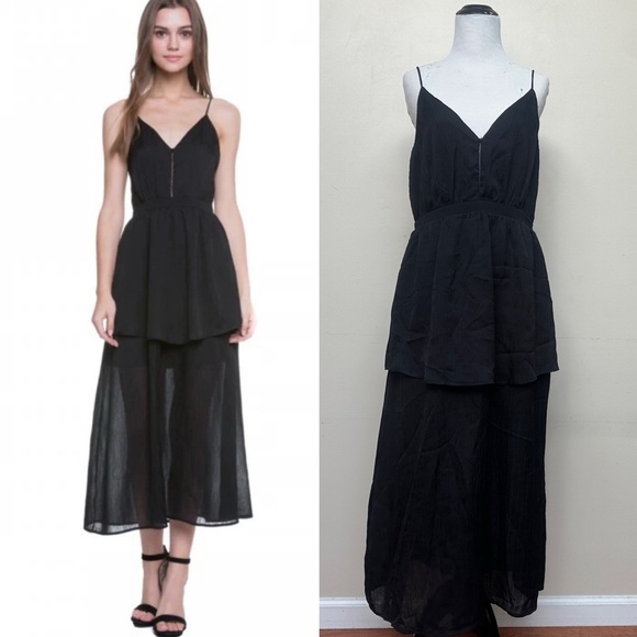 Endless Rose Black Sheer Tiered Strappy Maxi Dress Size Large NWT - Picture 1 of 10